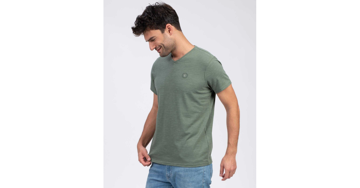 T-shirt col V Cinna - Kaki foncé - SUN VALLEY - Prix doux vêtements